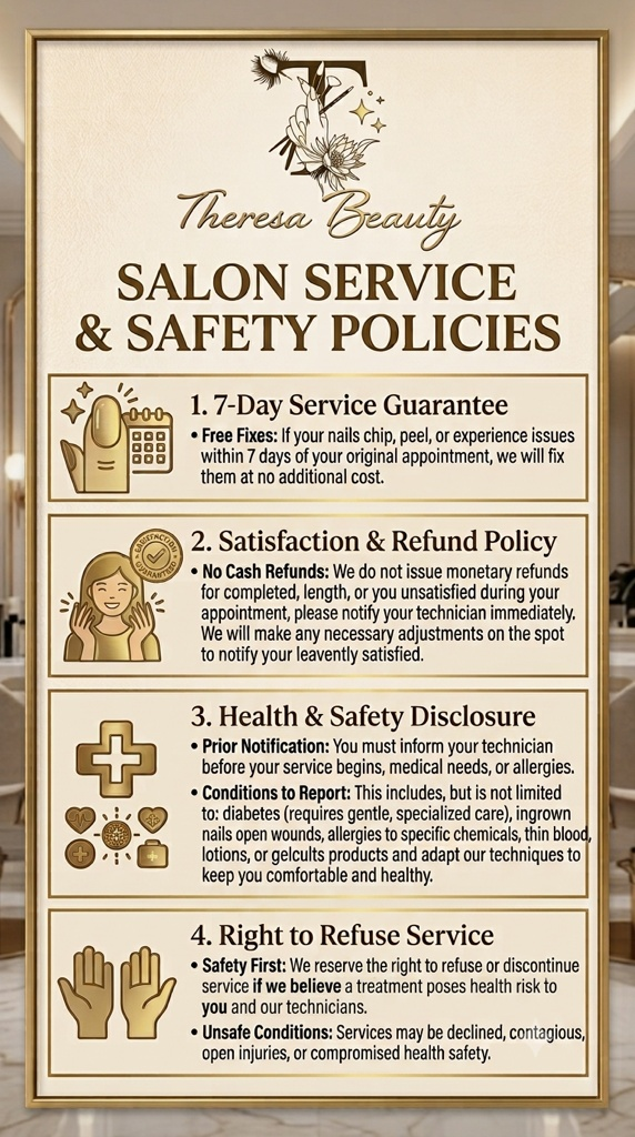 Theresa Beauty Nails & Spa — Salon Service & Safety Policies